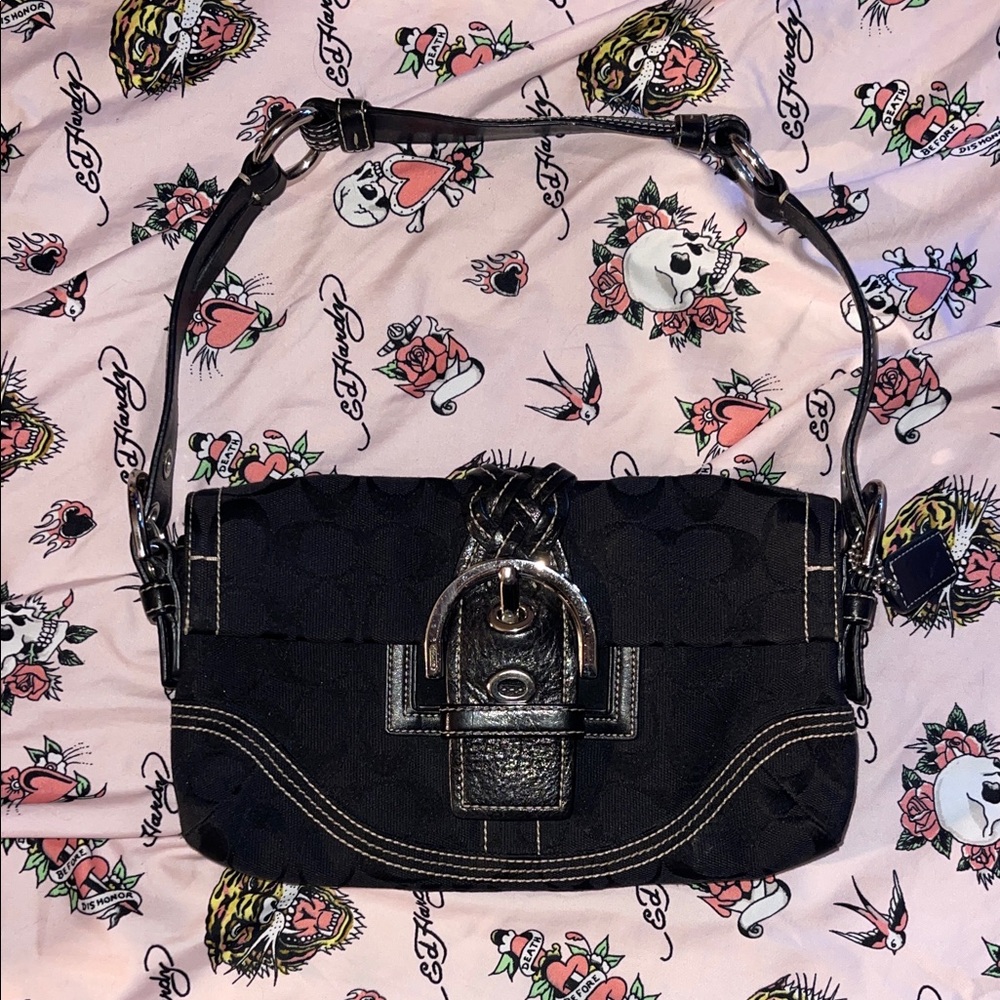 Coach Black Shoulder Bag with Buckle Detail